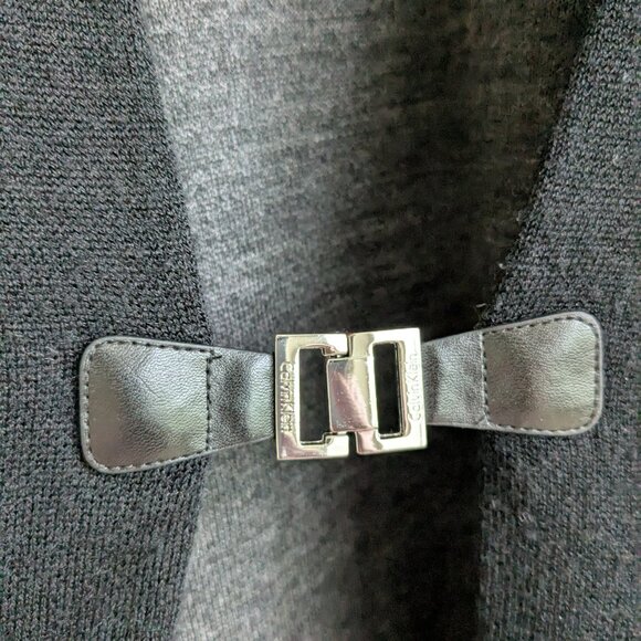 Calvin Klein Cardigan Women 1X Black Open Front Buckle Wool Blend Sweater Jacket - Picture 2 of 9